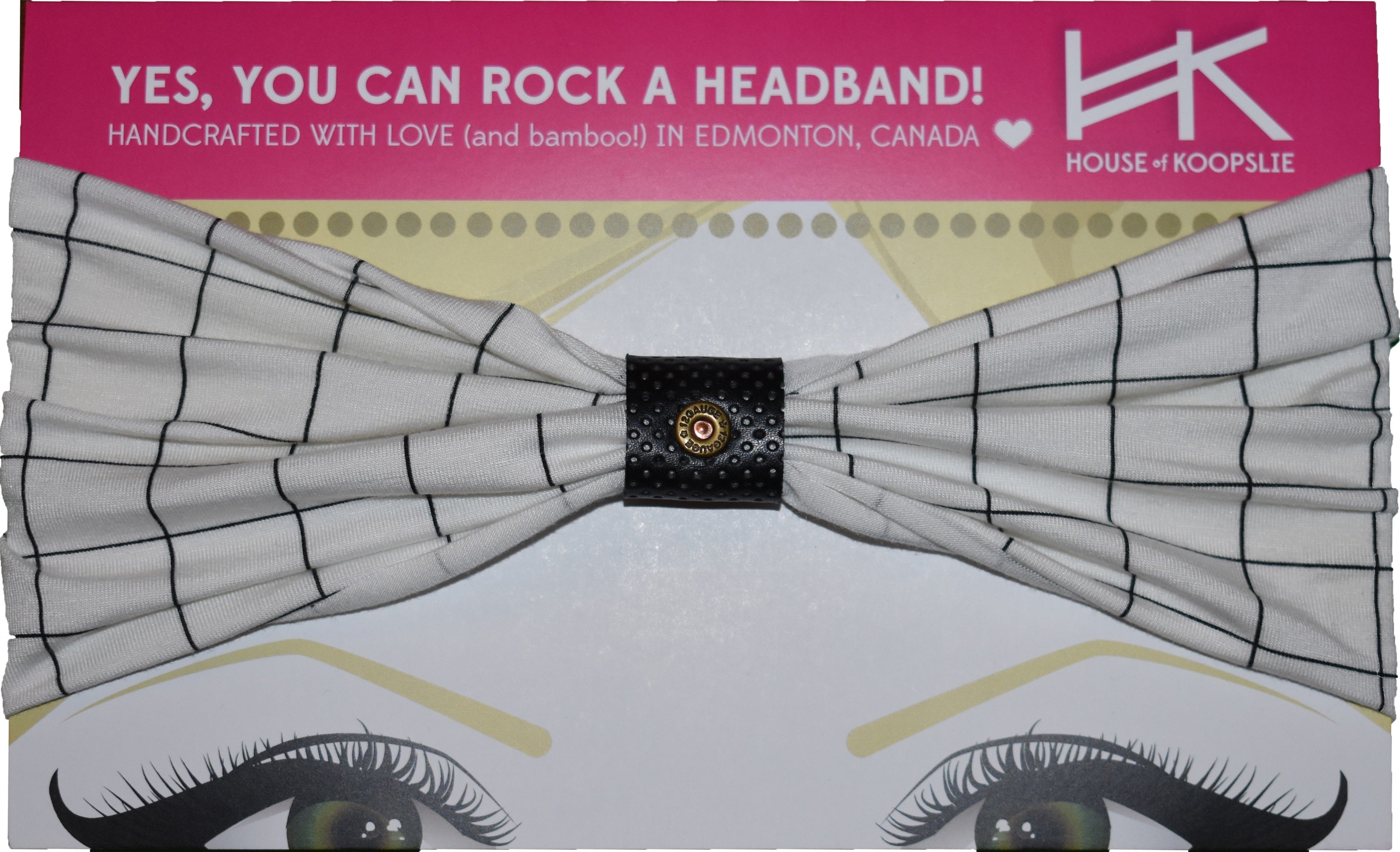Headband - White With Lines and Black Perforated Loop and Rivet