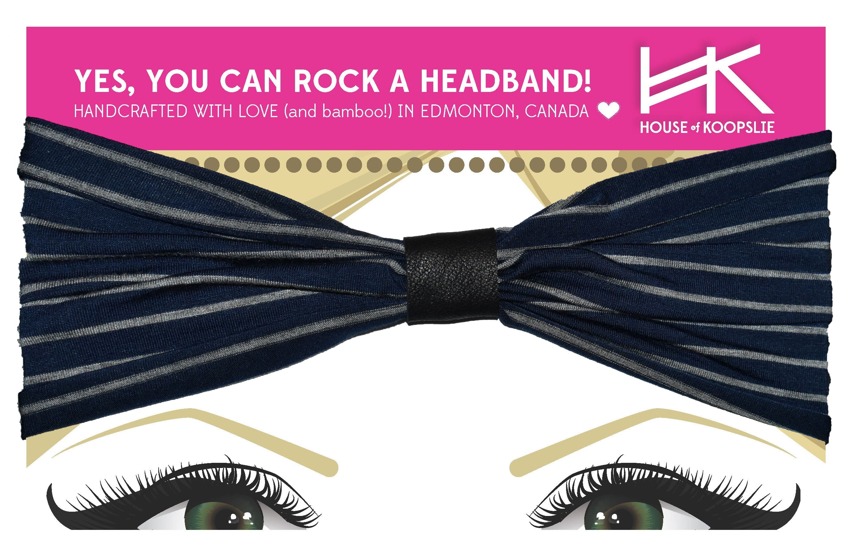 Headband - Navy and Silver Stripes with Black Loop