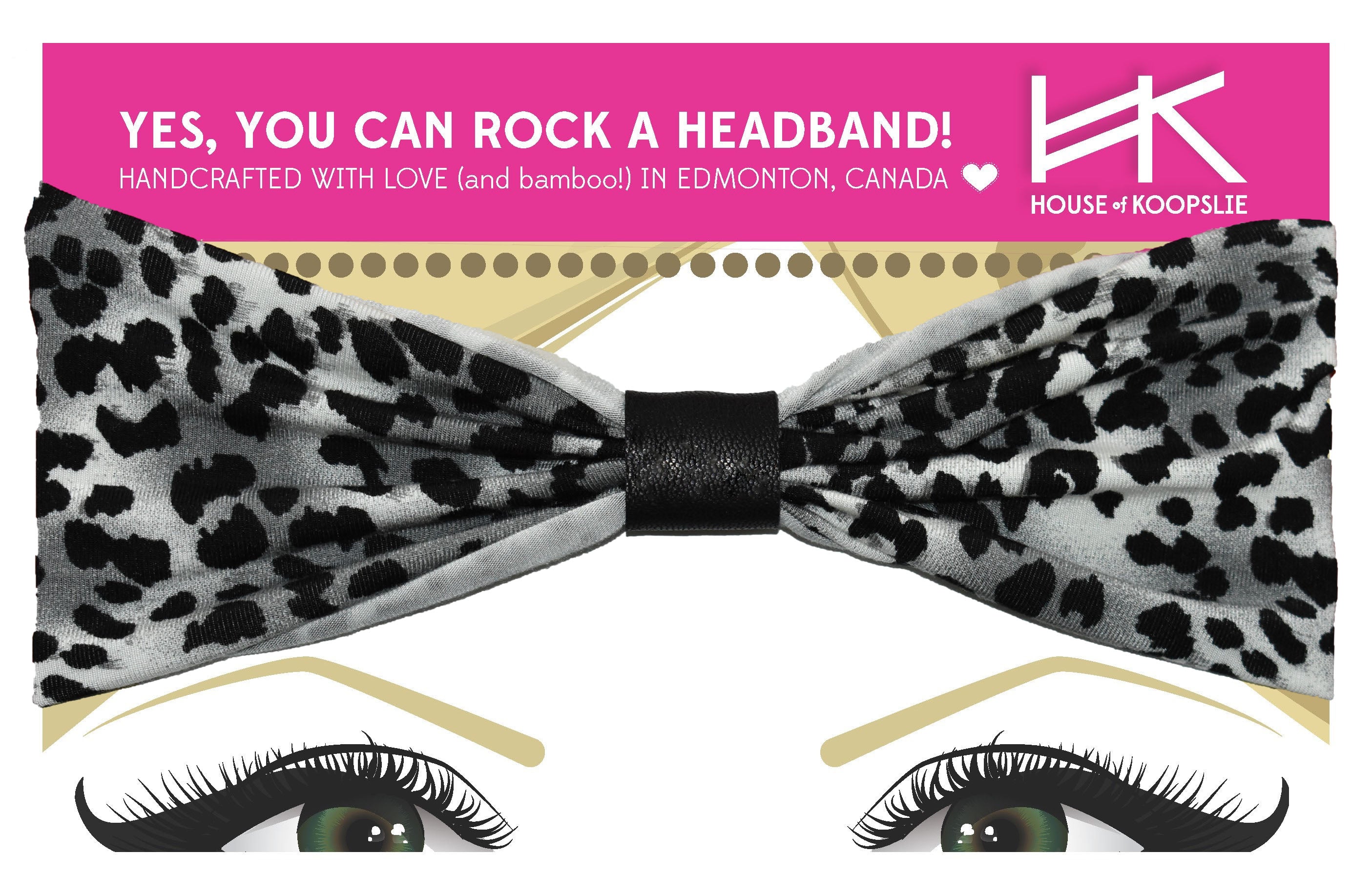 Headband - White Leopard with Black Loop